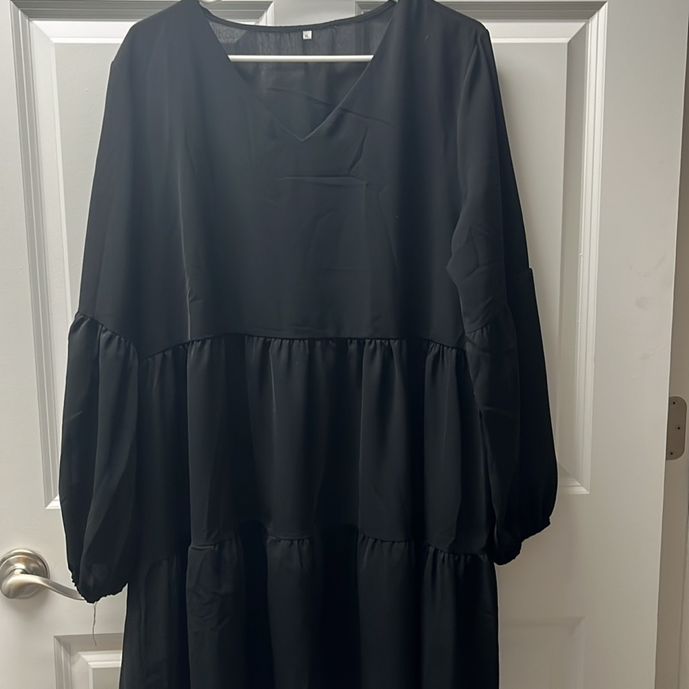Black Long Sleeve Ruffle Dress - Picture 2 of 6
